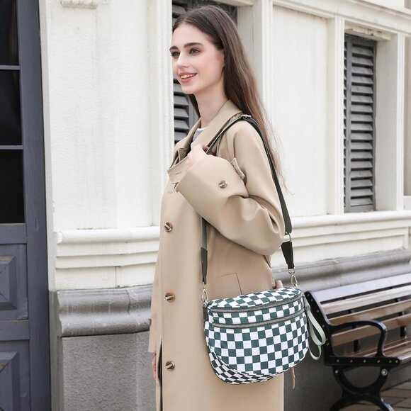 Bum Bags for Women, RFID Checkered Crossbody Bags with Silver Zipper, Nylon Plus - Picture 6 of 6